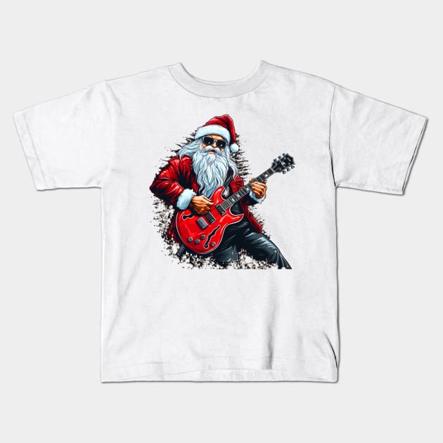 Guitar Santa Kids T-Shirt by MZeeDesigns